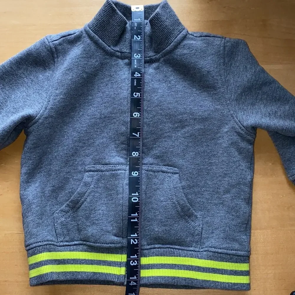 Gymboree Baby Boys Gray Fleece Zip-Up Jacket Neon Stripe Trim 18-24M